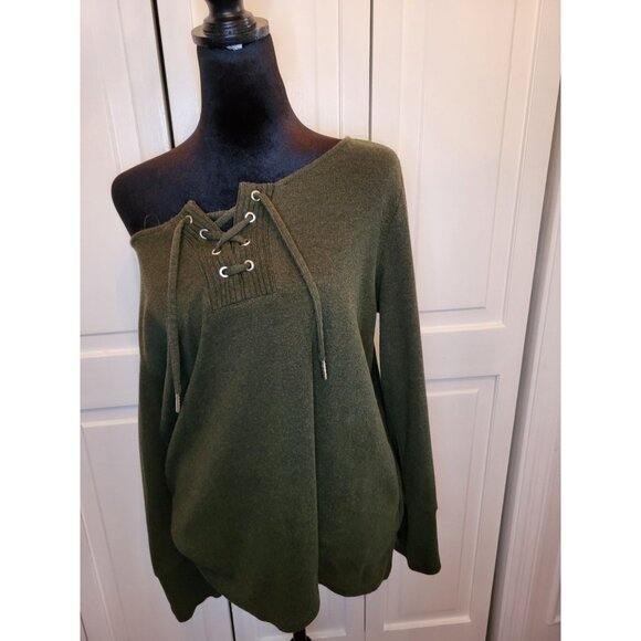 Rafaella Sweaters - Rafaella Olive Green Lace Up Sweater L Boho Western Neutral Grunge